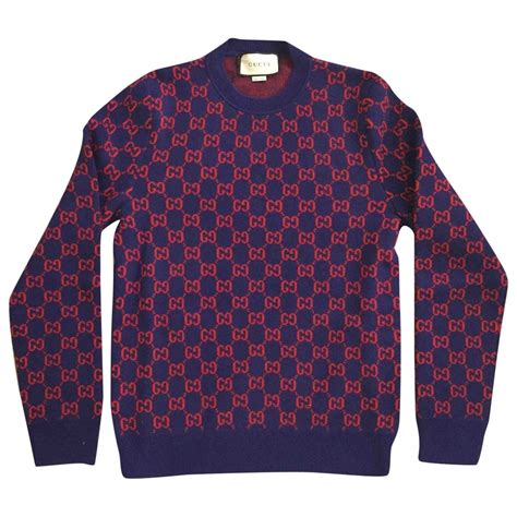 gucci maglione uomo blu rosso|Maglione in jacquard di lana GG in blu e avorio .